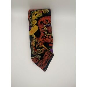 Cotler Vintage Mens Tie Abstract Geometric Rayon Orange Purple Made in USA 90s